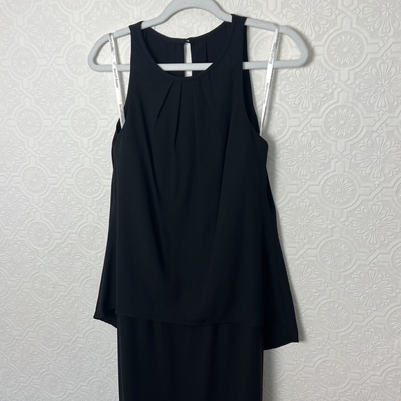 David’s Bridal Maxi Dress long open back matte crepe Black High Neck F15978 - Picture 6 of 11